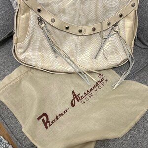 Pietro Alessandro Vintage Snake Skin Print, Leather Cream Shoulder Bag, Purse
